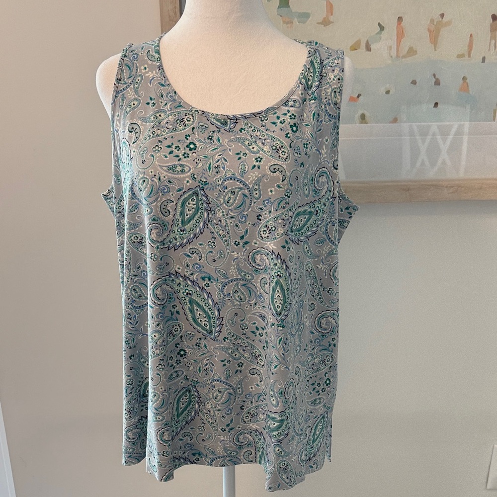 NWT 🌸 J. Jill Paisley Tank Top in Gray and Teal Size Large